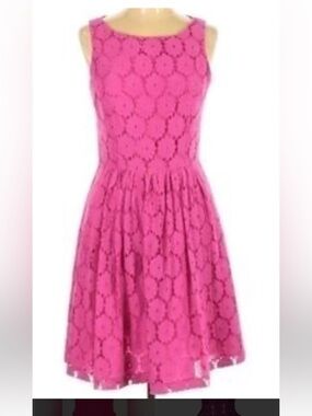 New Directions Hot Pink Lace Dress with Gathered Waist